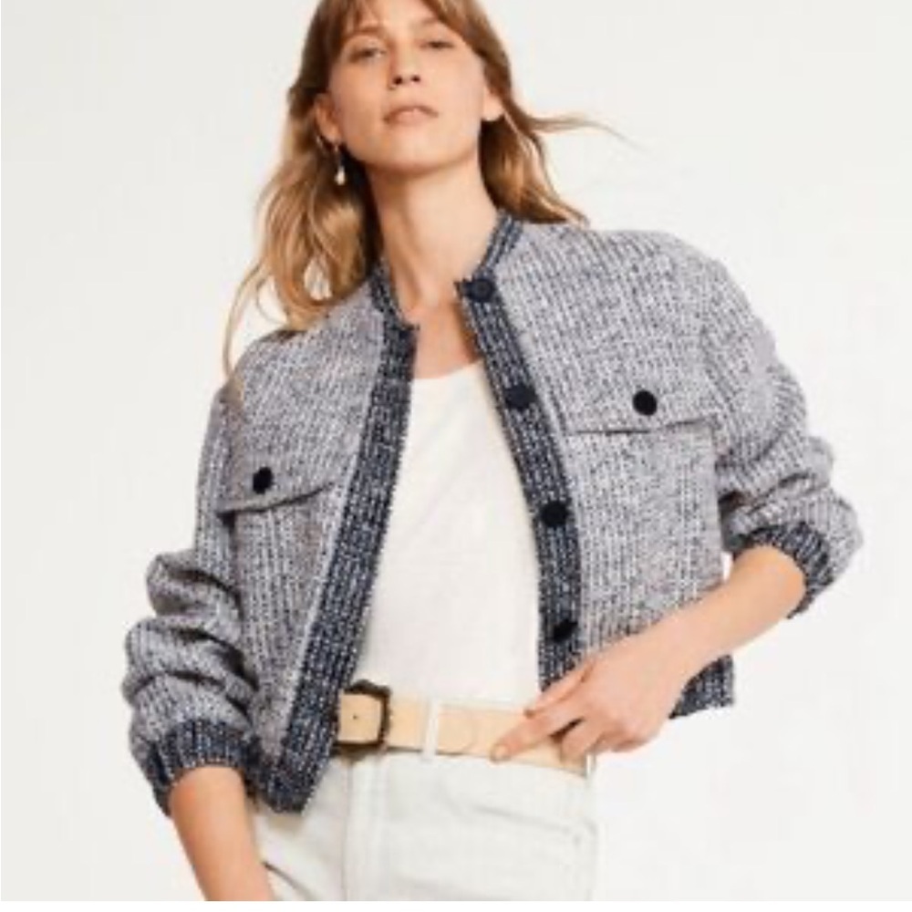 Joie Navy Tweed Bomber Jacket